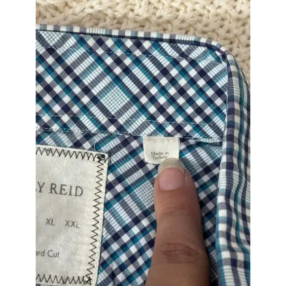 Billy Reid Mens Medium Standard Cut Button Down Blue Multi Plaid Shirt Italy - Picture 11 of 12